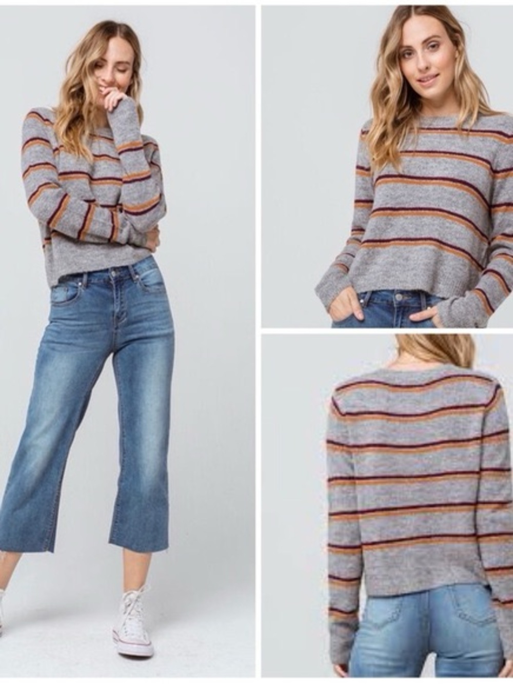 Emory Park Heather Gray Striped Sweater